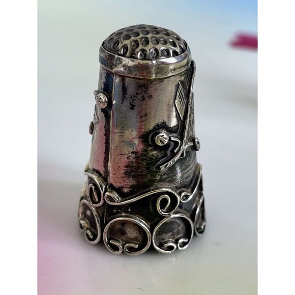 Vintage lot 2 Thimbles Ornate Taxco Mexico Sterling Alpaca silver - Picture 8 of 15